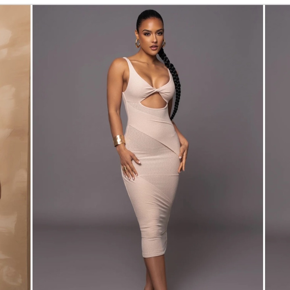 JLUXLABEL Beige Cut-Out Midi Dress
